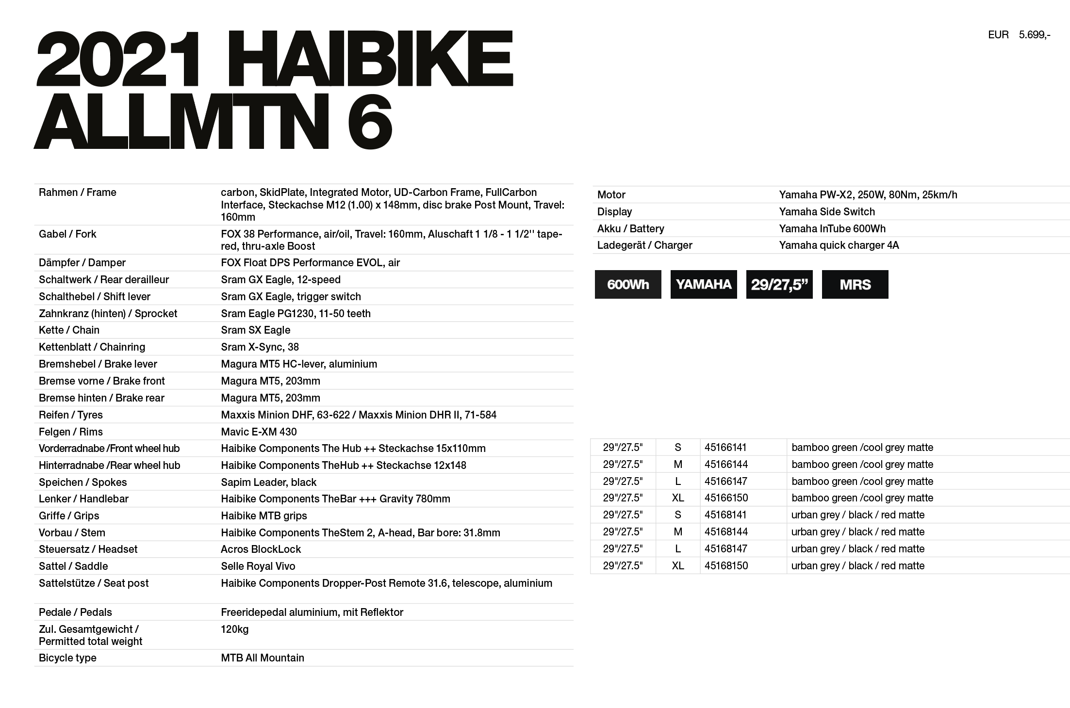 Haibike Yamaha PW-X2 Spec list AllMtn 6